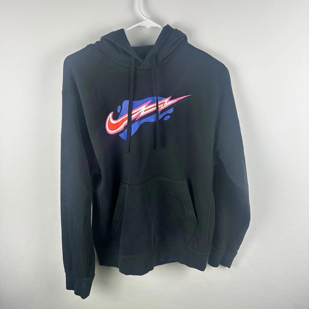 NIKE FIRE SWOOSH LOGO HOODIE PULLOVER BLACK MEN'S SIZE SMALL